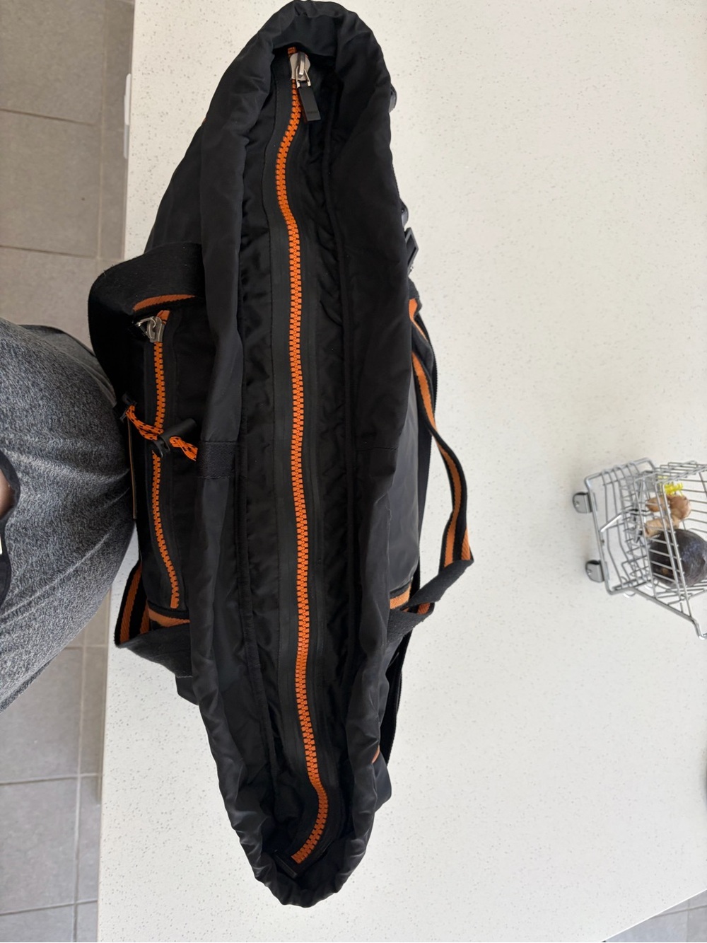 Gucci Black Canvas Duffel with Orange Trim and Striped Handles - Picture 6 of 12